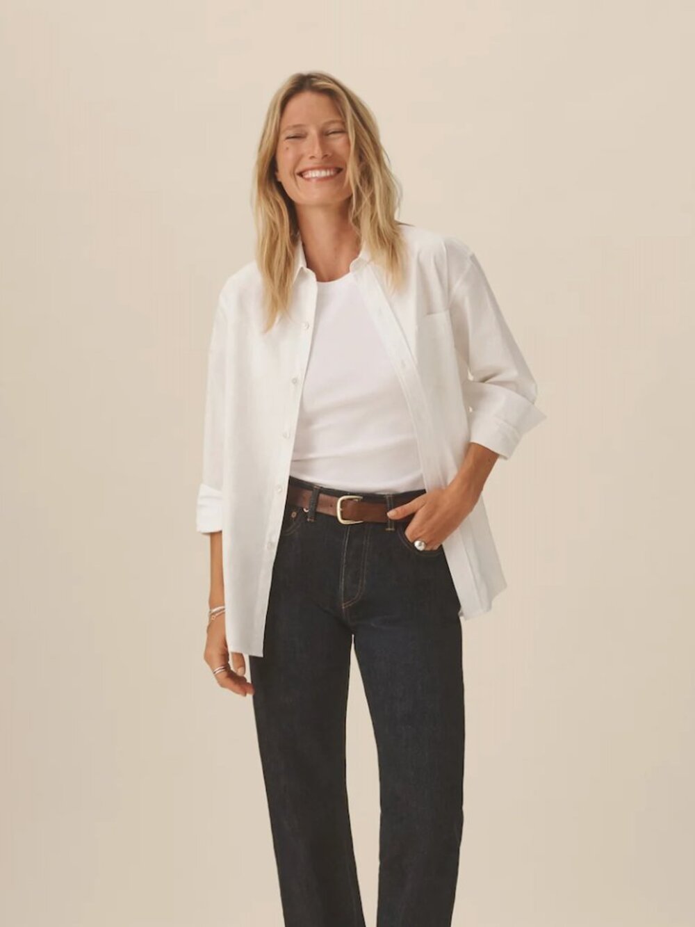 Buck Mason NWT Mainstay Cotton Button-Down Shirt in Off-White Grid Size XL